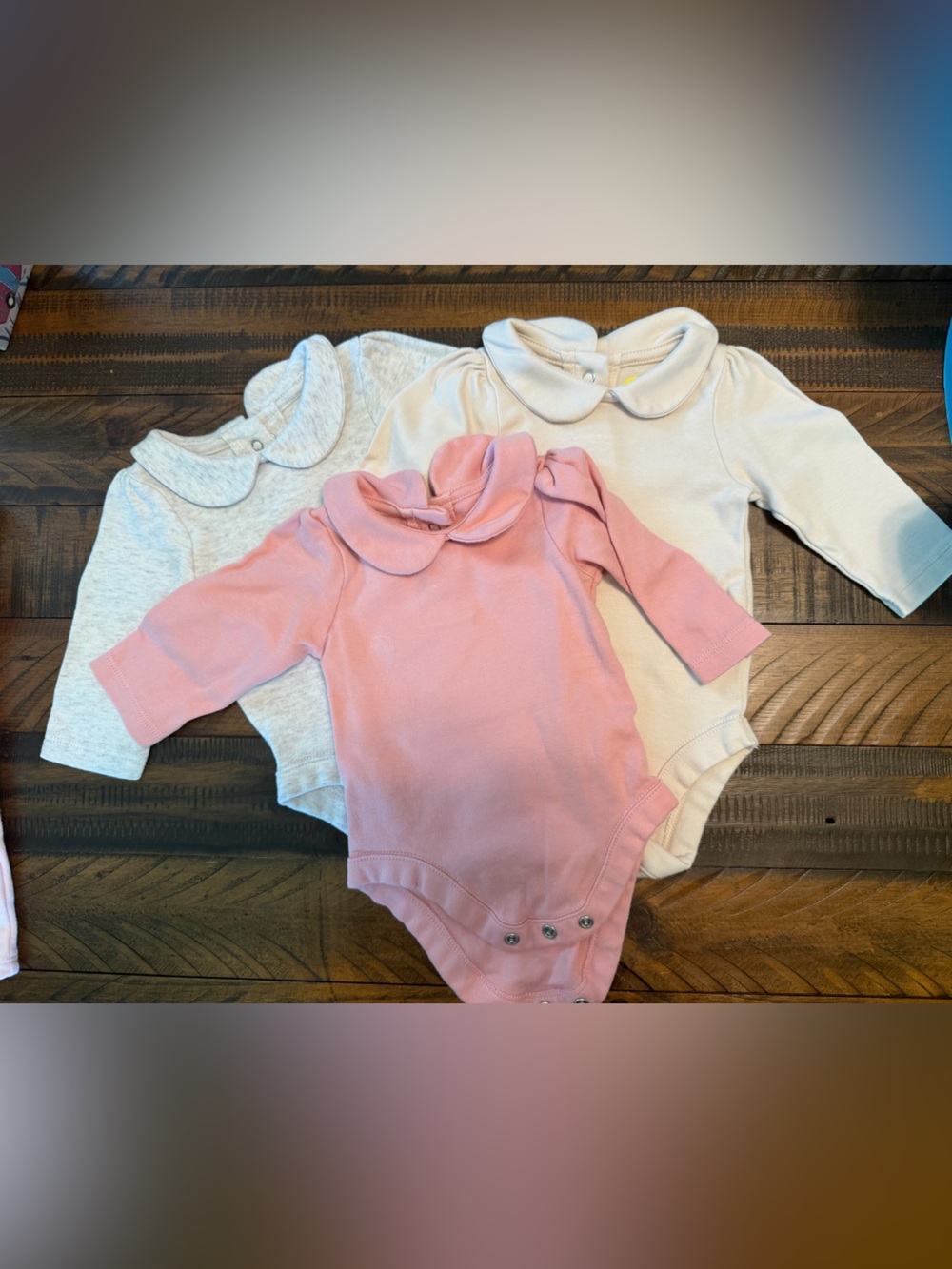 Carter's Pink, Cream & Light Gray Peter Pan Collar Bodysuits - Set of 3